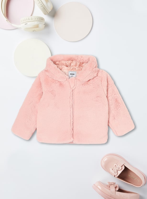 Girls Textured Hooded Jacket