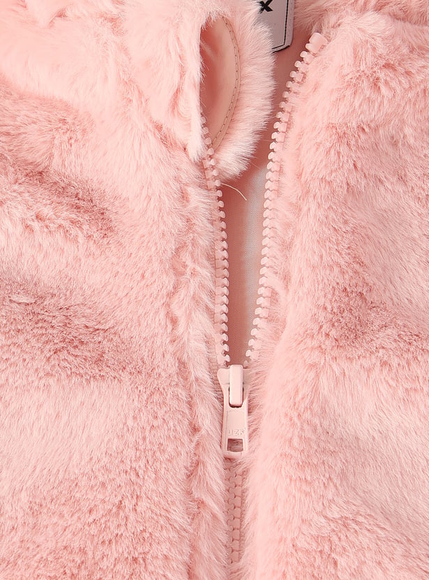 Girls Textured Hooded Jacket