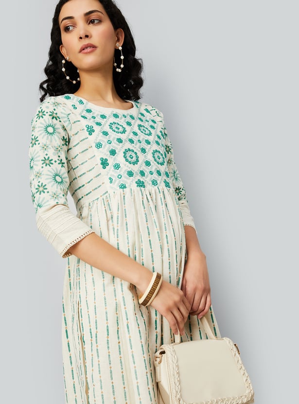 Women Embroidered Yoke Straight Kurta