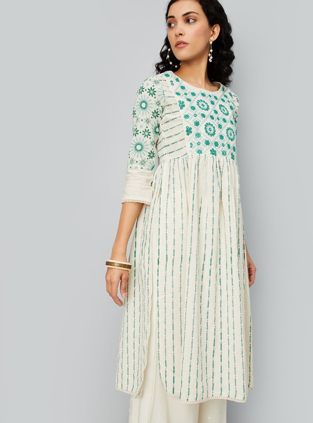 Women Embroidered Yoke Straight Kurta