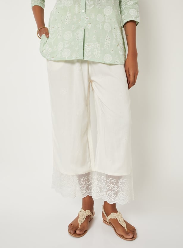 Women Embroidered Palazzos with Lace