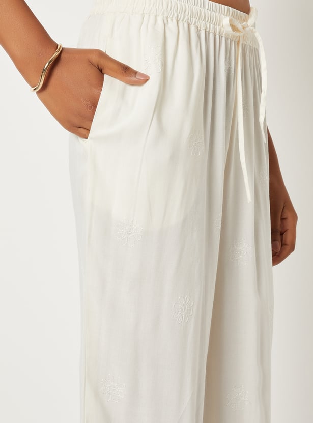 Women Embroidered Palazzos with Lace