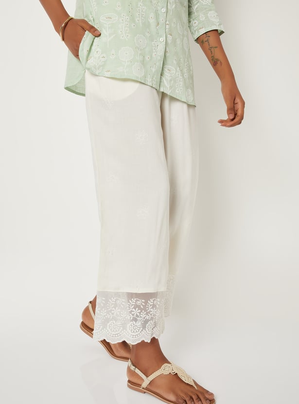 Women Embroidered Palazzos with Lace