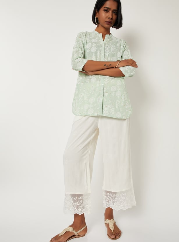 Women Embroidered Palazzos with Lace