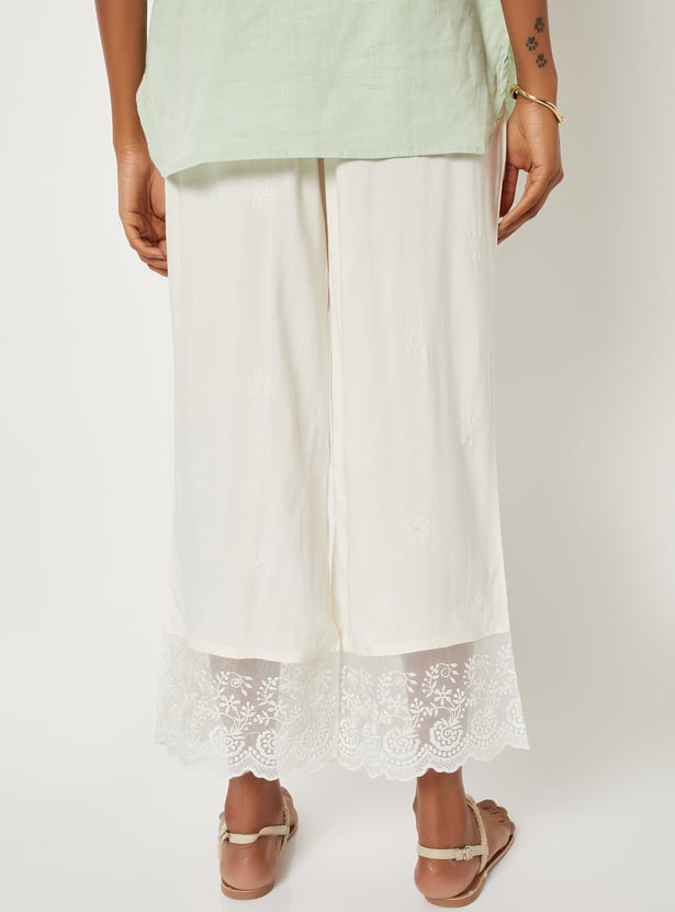 Women Embroidered Palazzos with Lace