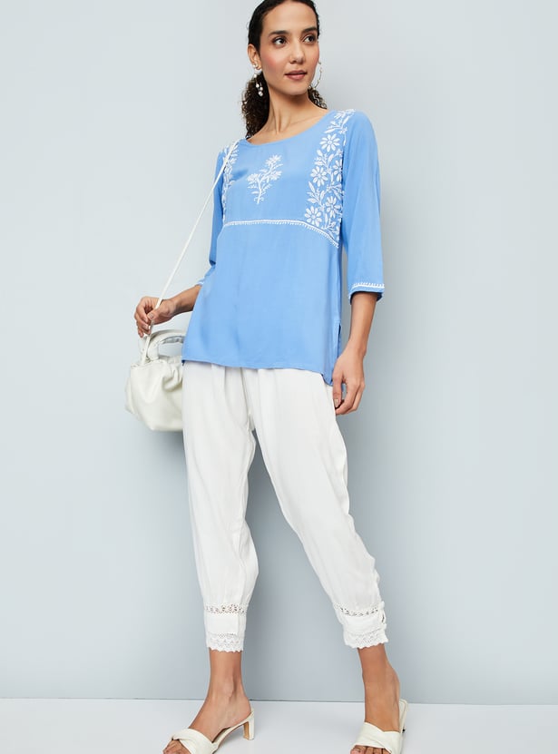 Eaphi】SWITCHING LACE HEM BUTTON PANTS（Eaphi eaphi random