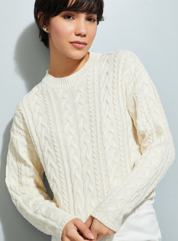 URB_N  Women Cable Knit Crop Sweater