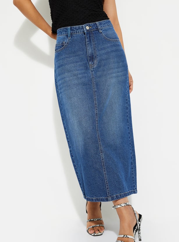 Buy ALAYA F x URB_N Women Washed Denim Skirt Online at just Rs