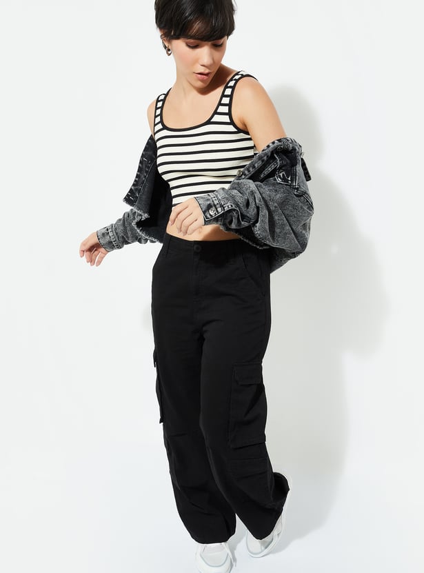 URB_N Women Striped Crop Tank Top