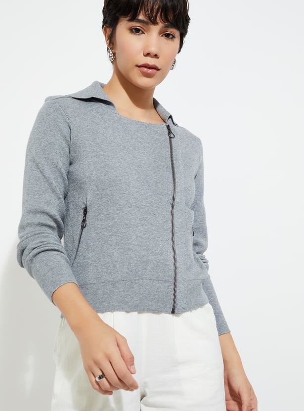 Buy URB_N Women Knit Zip-Up Jacket Online at just Rs. 1499.0