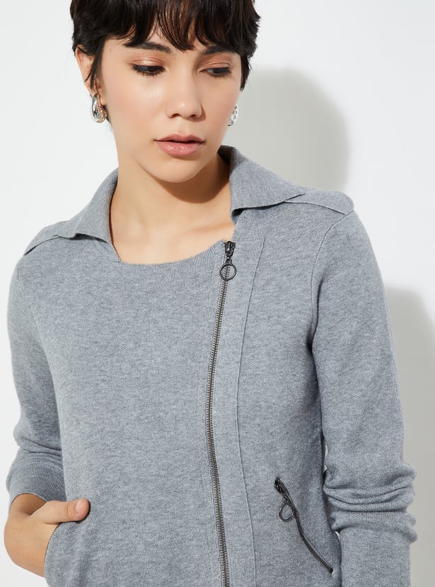 Buy URB_N Women Knit Zip-Up Jacket Online at just