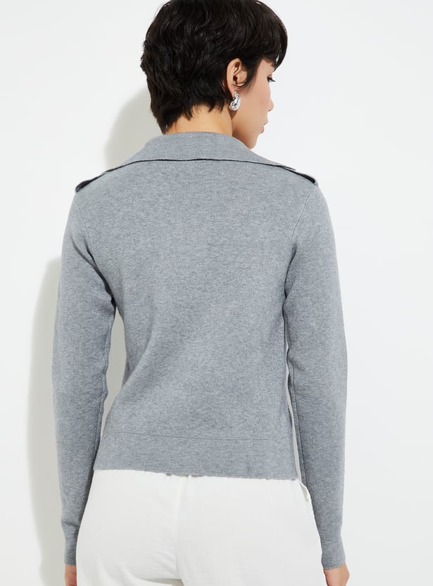 Buy URB_N Women Knit Zip-Up Jacket Online at just Rs. 1499.0