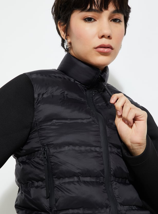 URB_N Women Puffer Jacket with Scuba Sleeves