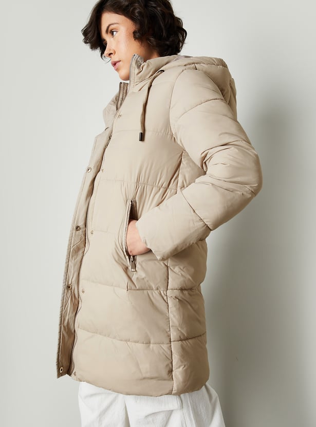 Women Quilted Long Puffer Jacket with Hood