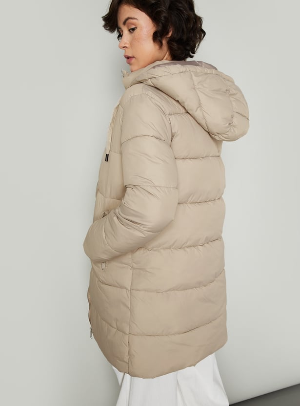 Women Quilted Long Puffer Jacket with Hood