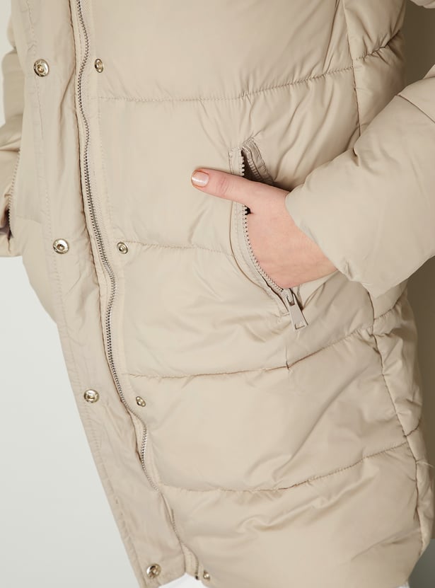 Women Quilted Long Puffer Jacket with Hood