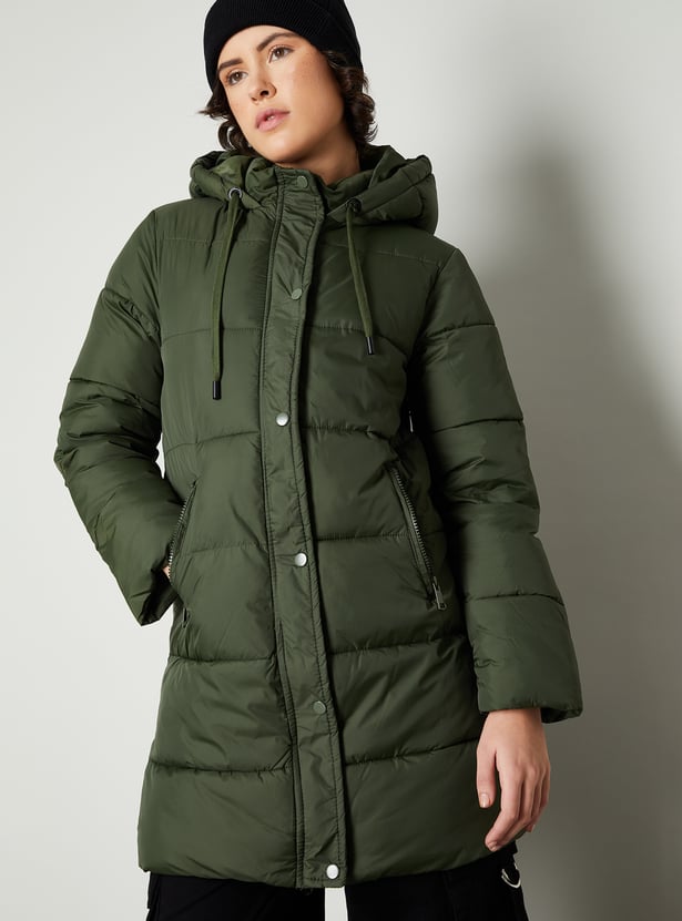 Women Quilted Long Puffer Jacket with Hood