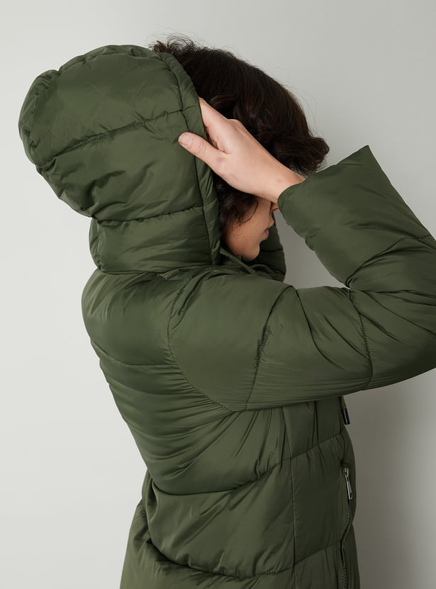 Women Quilted Long Puffer Jacket with Hood