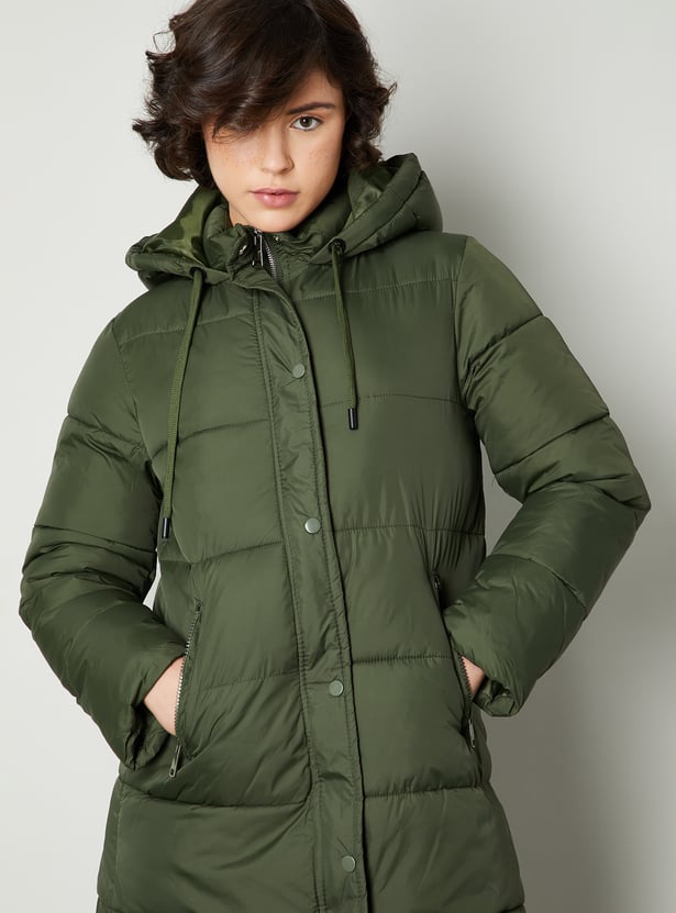 Women Quilted Long Puffer Jacket with Hood