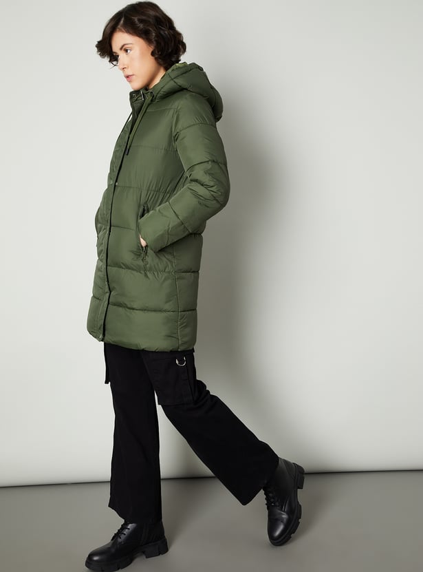 Women Quilted Long Puffer Jacket with Hood