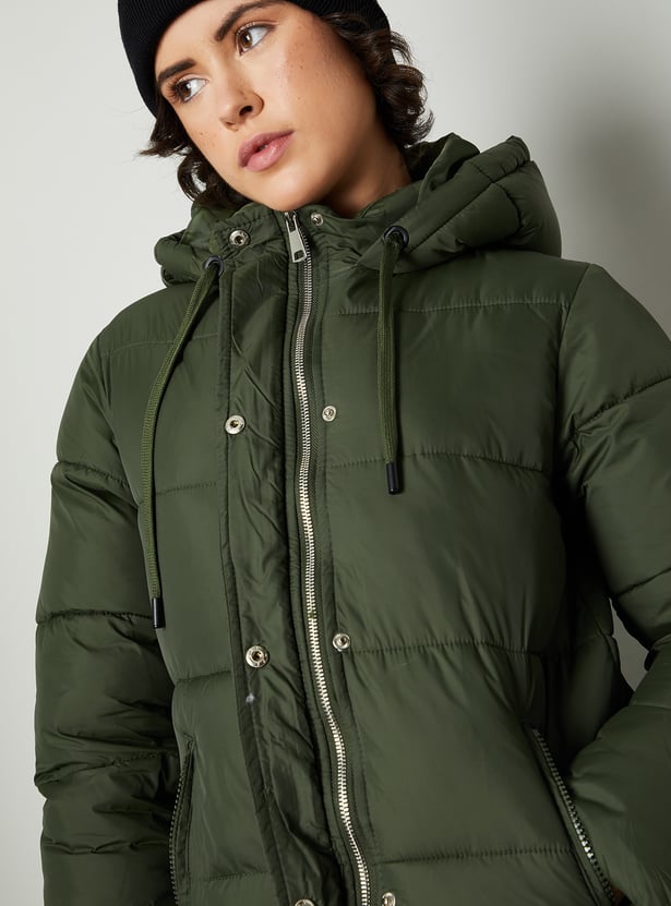 Women Quilted Long Puffer Jacket with Hood