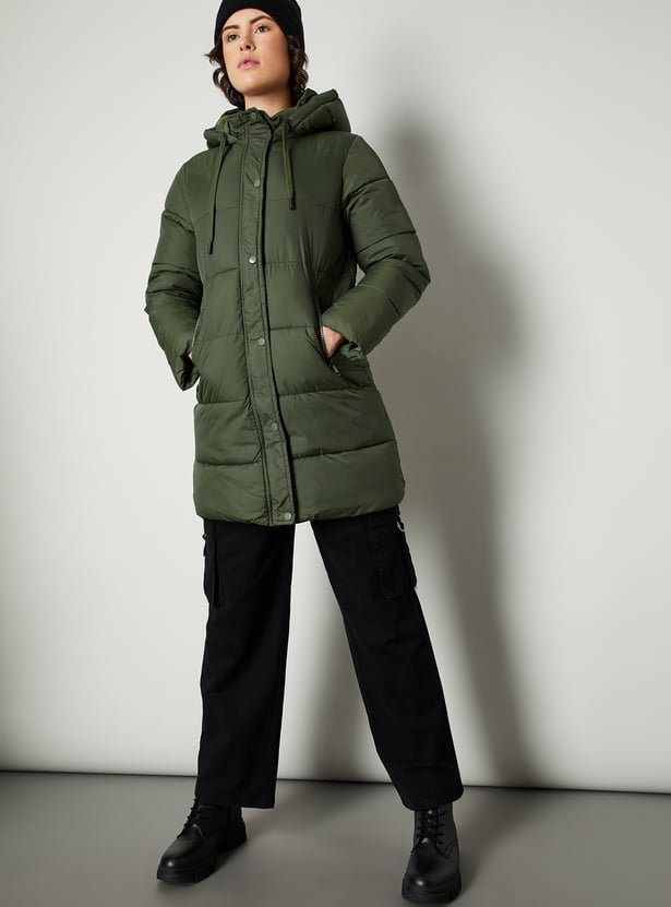 Women Quilted Long Puffer Jacket with Hood