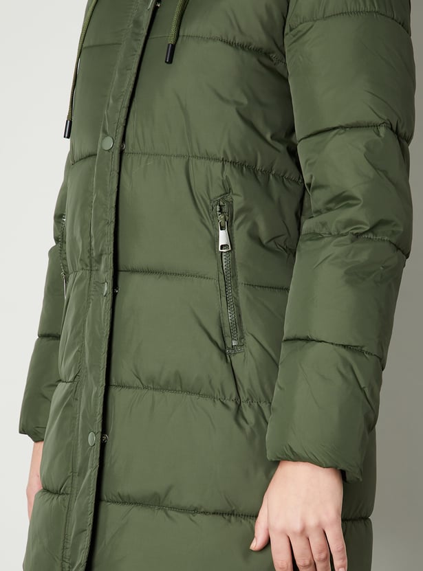 Women Quilted Long Puffer Jacket with Hood