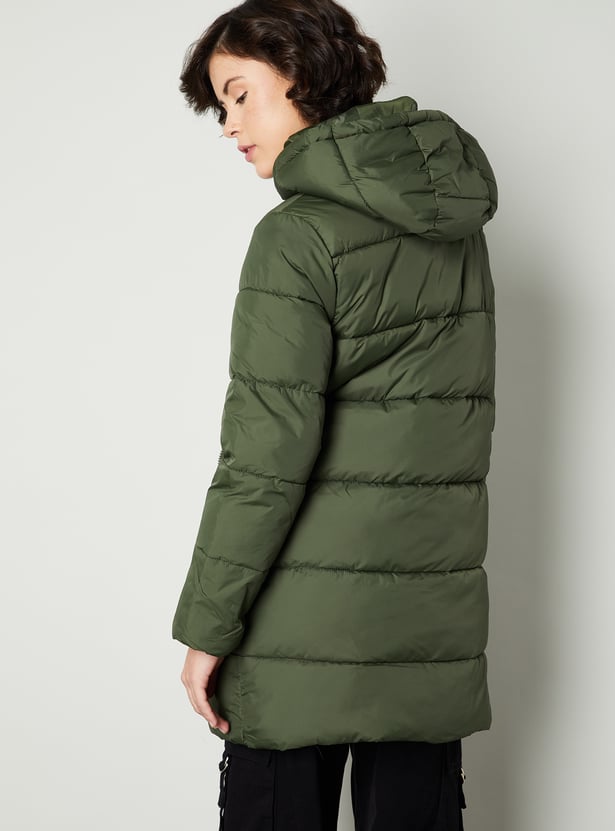 Women Quilted Long Puffer Jacket with Hood