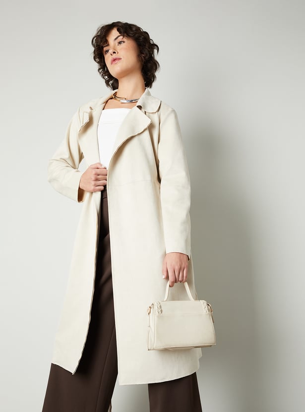 Women Solid Belted Trench Coat