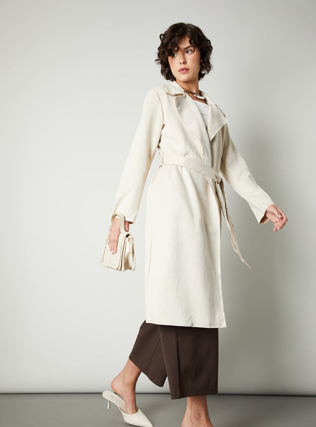 Women Solid Belted Trench Coat