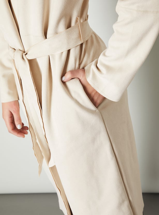 Women Solid Belted Trench Coat