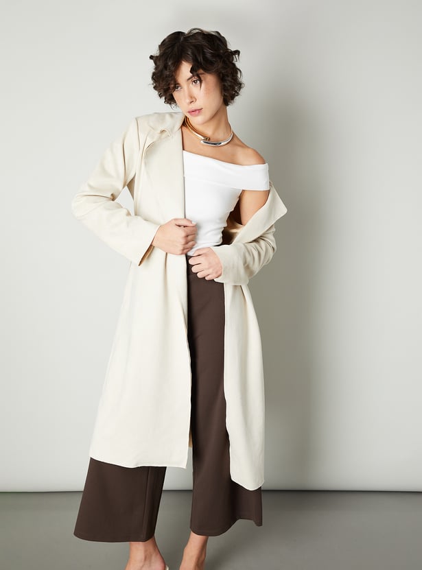 Women Solid Belted Trench Coat