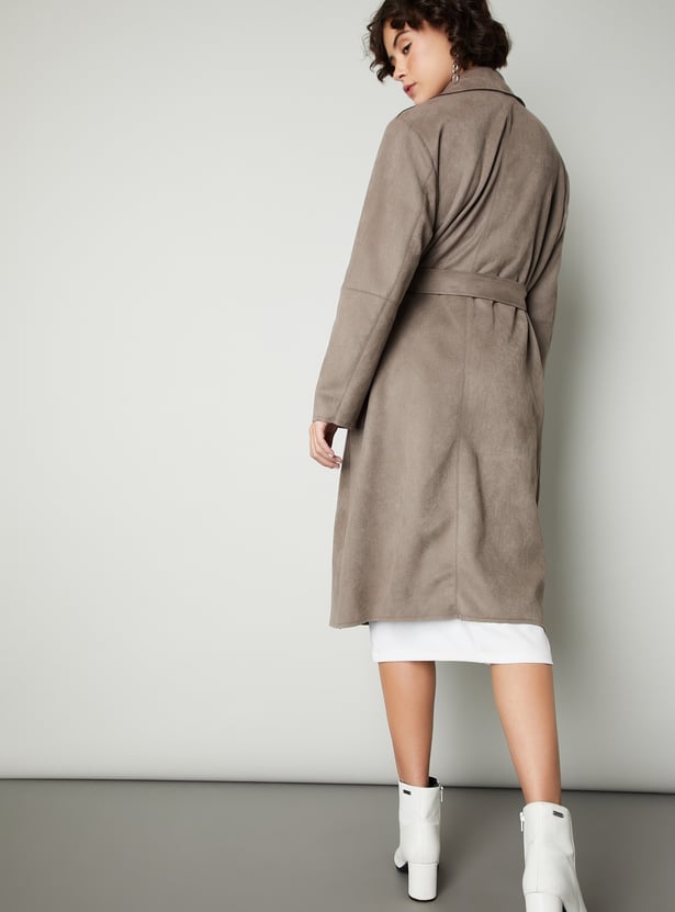 Women Solid Belted Trench Coat