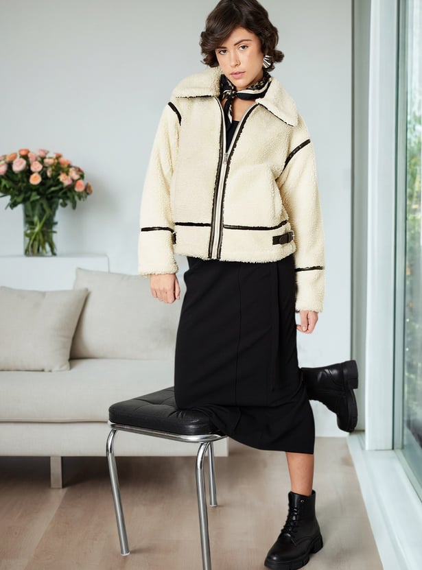 Women Sherpa Jacket with Belt Detail