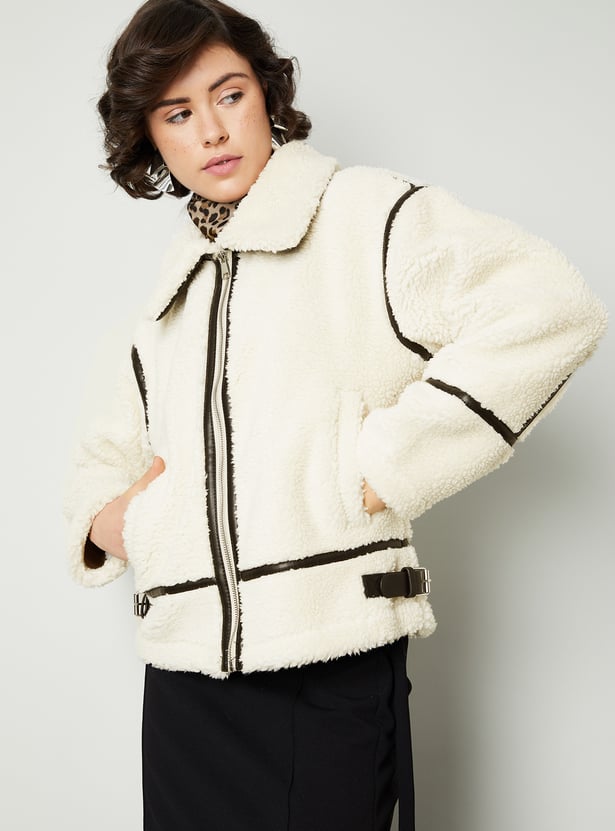 Women Sherpa Jacket with Belt Detail