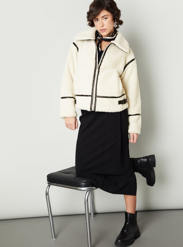 Women Sherpa Jacket with Belt Detail