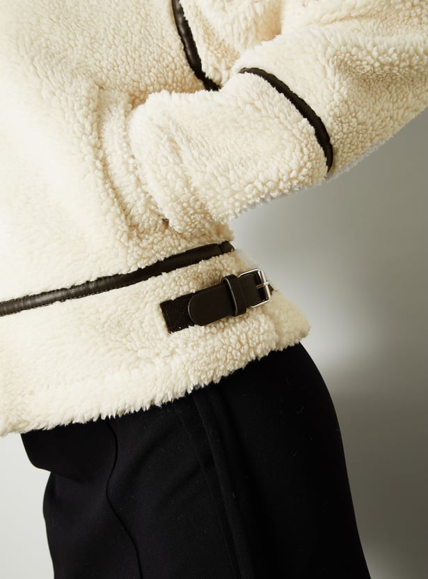 Women Sherpa Jacket with Belt Detail