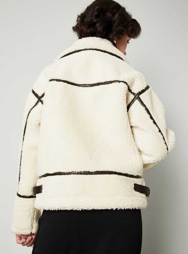 Women Sherpa Jacket with Belt Detail