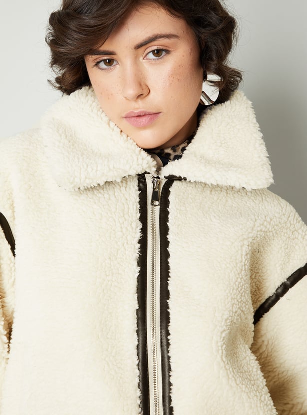 Women Sherpa Jacket with Belt Detail