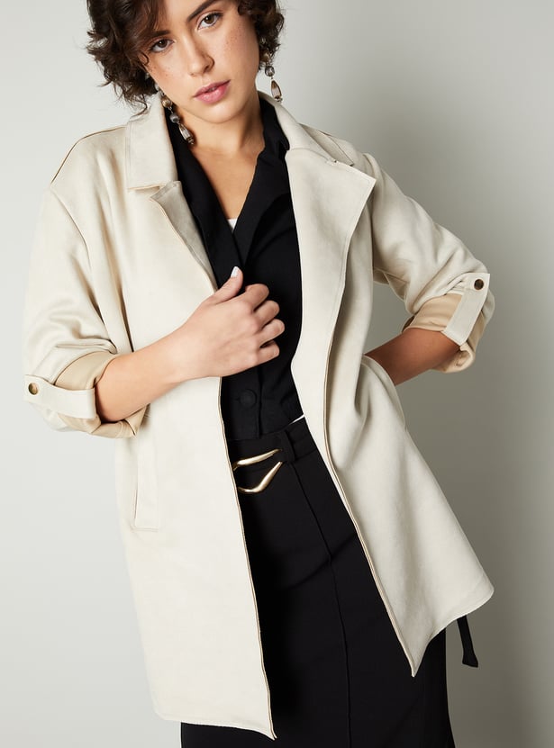 Women Solid Faux Suede Jacket