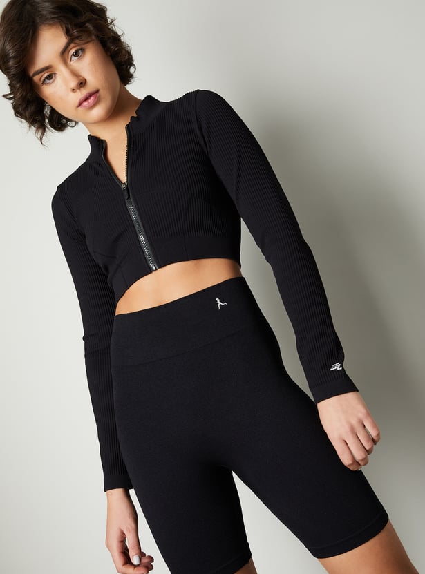 Women Ribbed Cropped Jacket