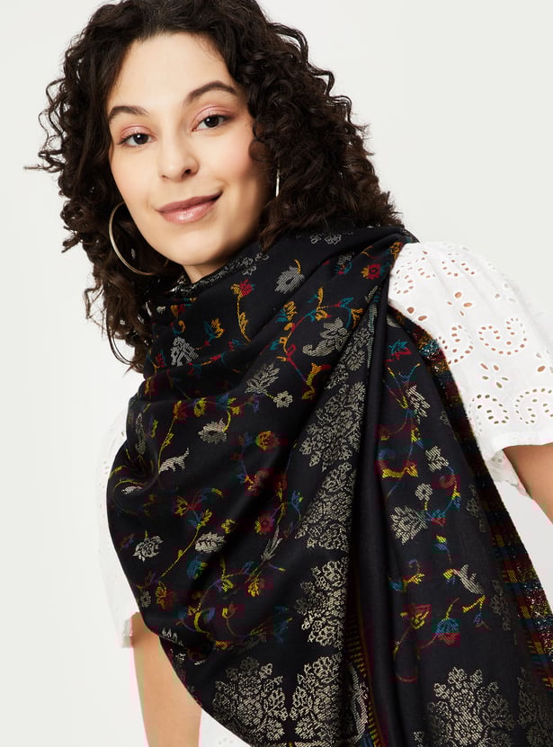 Women Floral Woven Shawl