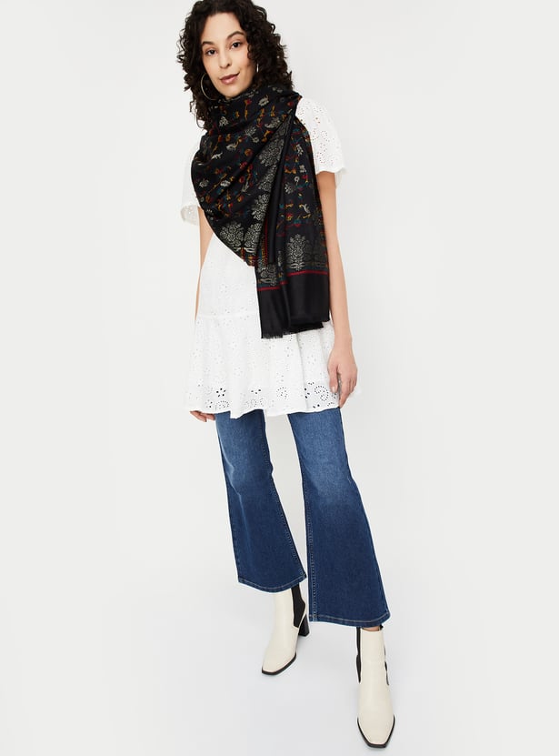 Women Floral Woven Shawl
