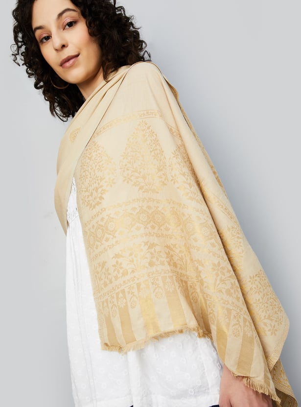 Women Floral Woven Shawl