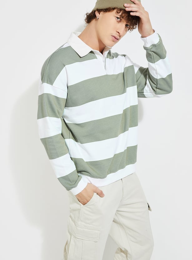 URB_N Men Oversized Striped Polo Sweatshirt