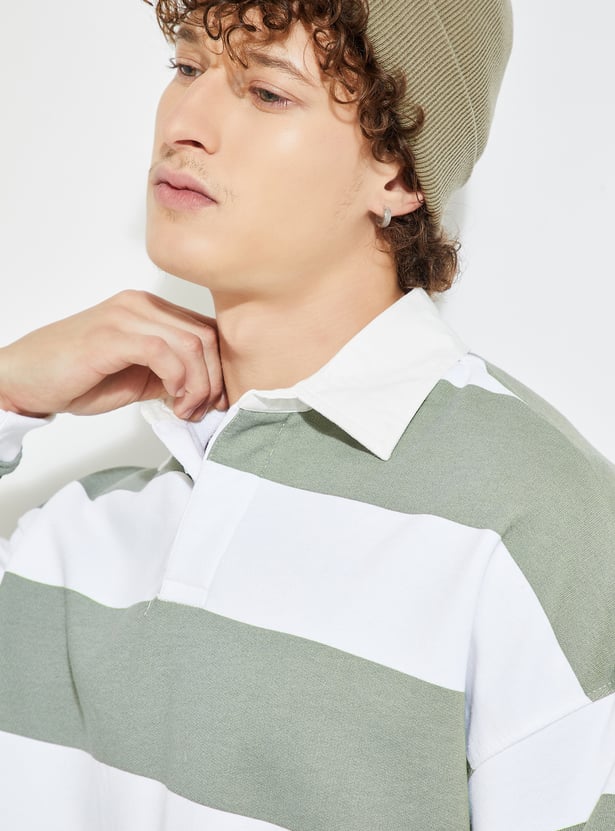 URB_N Men Oversized Striped Polo Sweatshirt