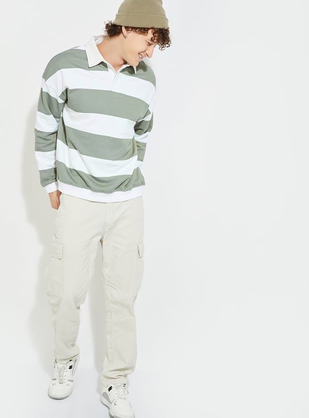 URB_N Men Oversized Striped Polo Sweatshirt