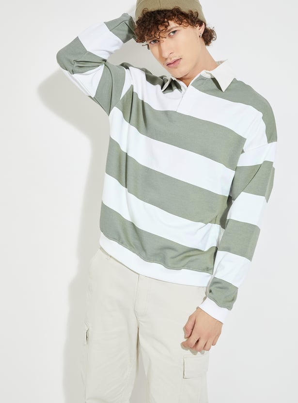 URB_N Men Oversized Striped Polo Sweatshirt