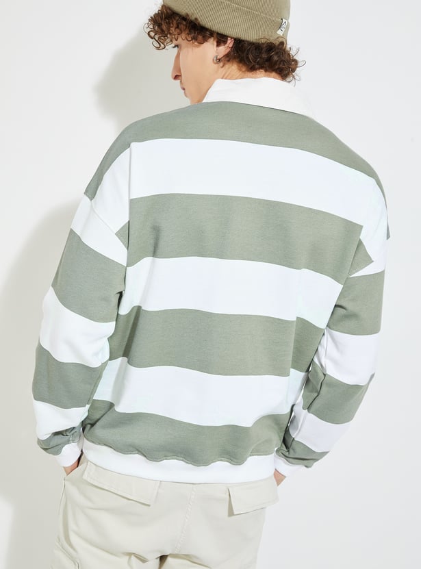 URB_N Men Oversized Striped Polo Sweatshirt