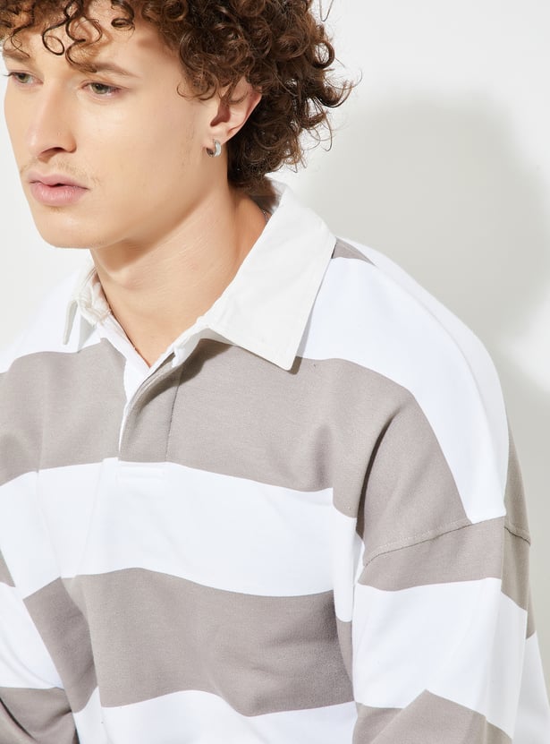 URB_N Men Oversized Striped Polo Sweatshirt